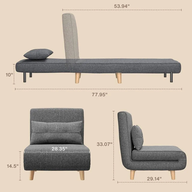 Canapé-lit convertible 3 en 1, chaise longue, chaise pliante, fauteuil inclinable avec oreiller