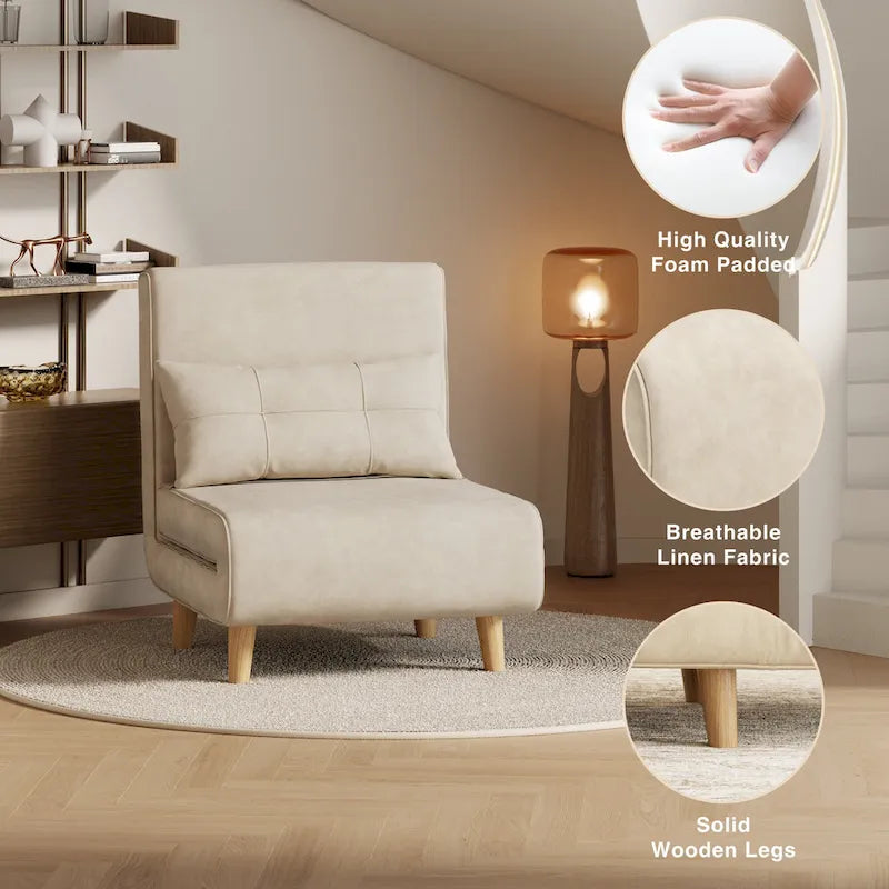 Canapé-lit convertible 3 en 1, chaise longue, chaise pliante, fauteuil inclinable avec oreiller