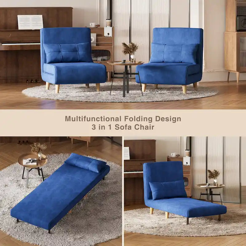 Canapé-lit convertible 3 en 1, chaise longue, chaise pliante, fauteuil inclinable avec oreiller