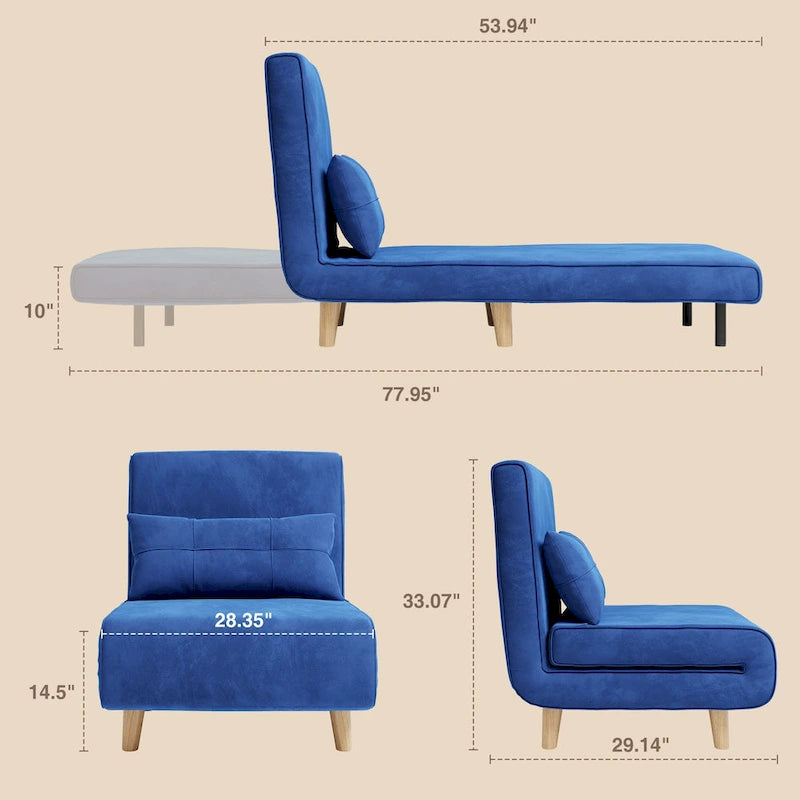 Canapé-lit convertible 3 en 1, chaise longue, chaise pliante, fauteuil inclinable avec oreiller