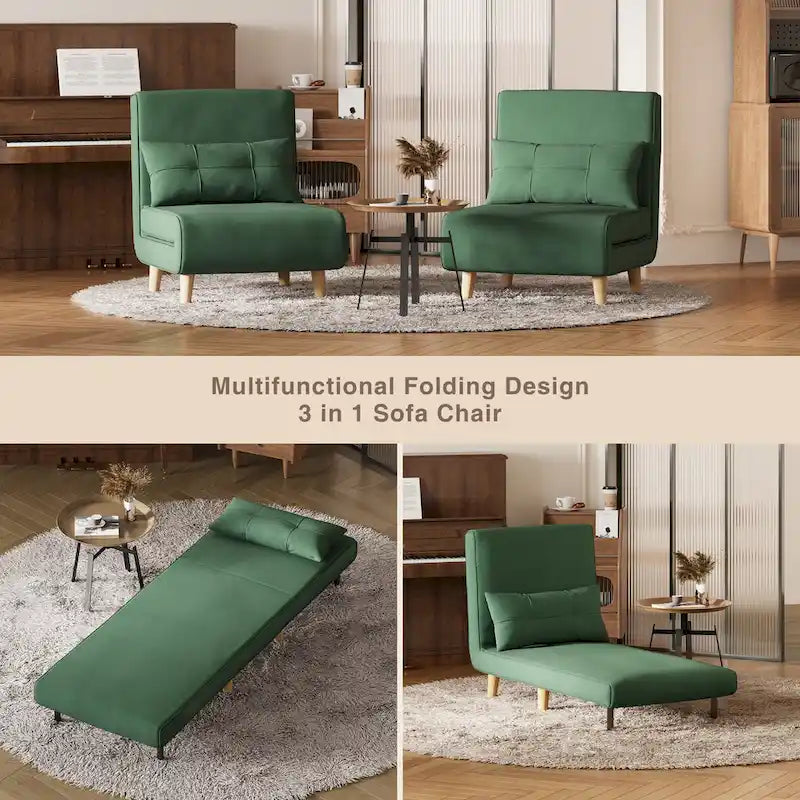 Canapé-lit convertible 3 en 1, chaise longue, chaise pliante, fauteuil inclinable avec oreiller