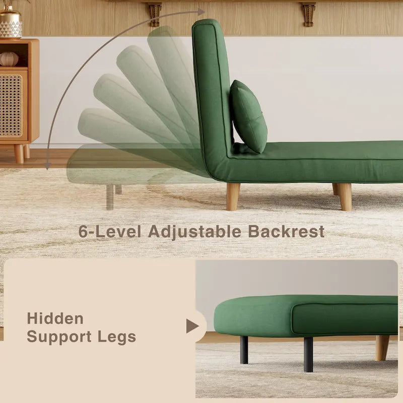 Canapé-lit convertible 3 en 1, chaise longue, chaise pliante, fauteuil inclinable avec oreiller