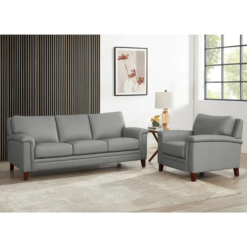 Ensemble canapé et fauteuil Westcott en cuir pleine fleur avec mousse à mémoire de forme et ressorts