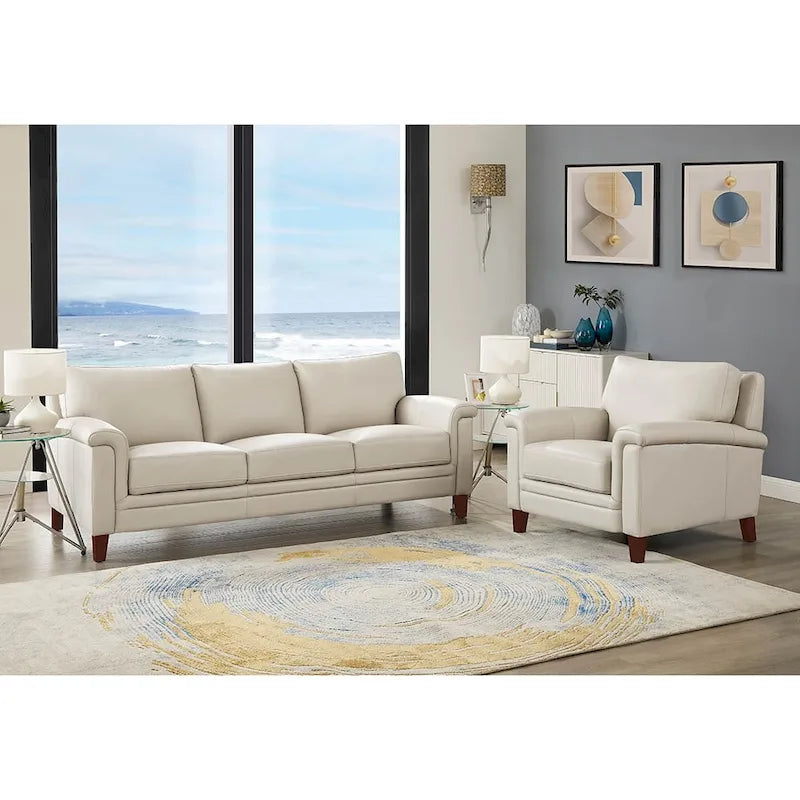 Ensemble canapé et fauteuil Westcott en cuir pleine fleur avec mousse à mémoire de forme et ressorts