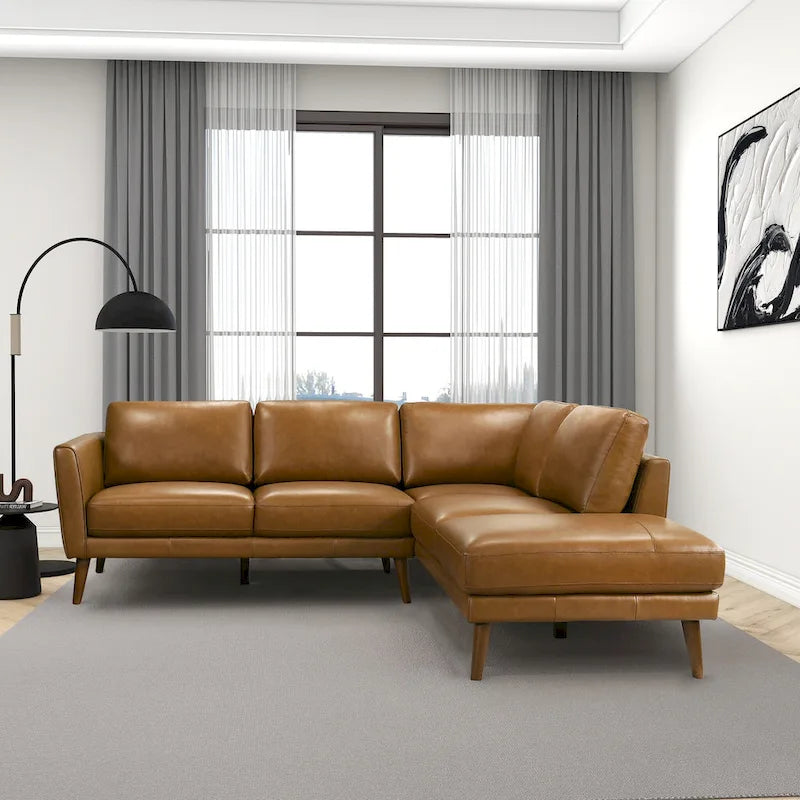 Canapé d'angle sectionnel en cuir véritable Bloom