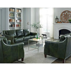 Ensemble canapé, causeuse et fauteuil en cuir pleine fleur vieilli vert Essex