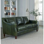 Ensemble canapé, causeuse et fauteuil en cuir pleine fleur vieilli vert Essex