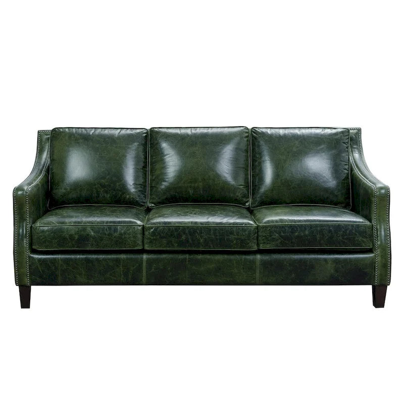 Ensemble canapé, causeuse et fauteuil en cuir pleine fleur vieilli vert Essex