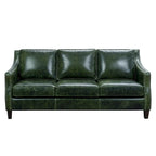 Ensemble canapé, causeuse et fauteuil en cuir pleine fleur vieilli vert Essex