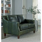 Ensemble canapé, causeuse et fauteuil en cuir pleine fleur vieilli vert Essex