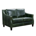 Ensemble canapé, causeuse et fauteuil en cuir pleine fleur vieilli vert Essex