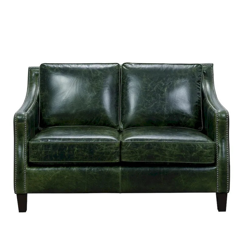 Ensemble canapé, causeuse et fauteuil en cuir pleine fleur vieilli vert Essex
