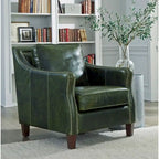 Ensemble canapé, causeuse et fauteuil en cuir pleine fleur vieilli vert Essex