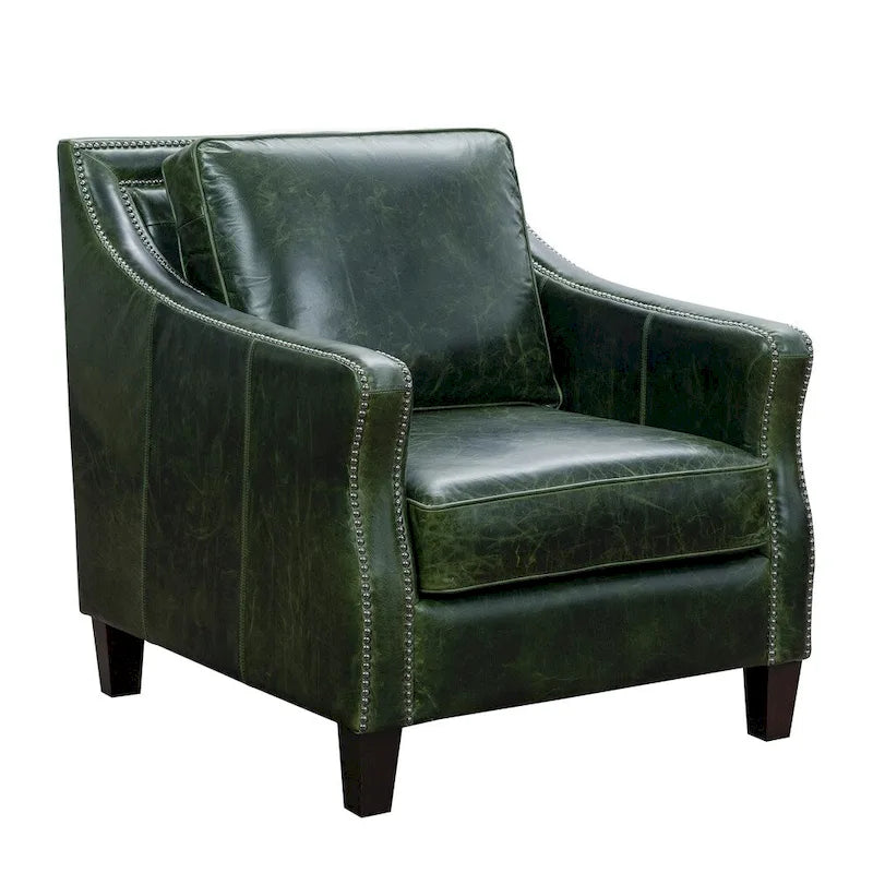 Ensemble canapé, causeuse et fauteuil en cuir pleine fleur vieilli vert Essex