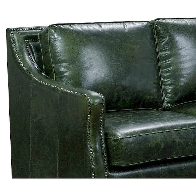 Ensemble canapé, causeuse et fauteuil en cuir pleine fleur vieilli vert Essex