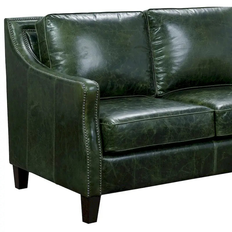 Ensemble canapé, causeuse et fauteuil en cuir pleine fleur vieilli vert Essex