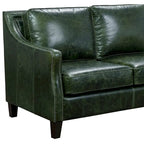 Ensemble canapé, causeuse et fauteuil en cuir pleine fleur vieilli vert Essex