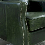 Ensemble canapé, causeuse et fauteuil en cuir pleine fleur vieilli vert Essex