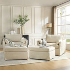 Fauteuil Sophie moderne surdimensionné déhoussable avec pouf et roulettes arrière verrouillables (ensemble de 2)