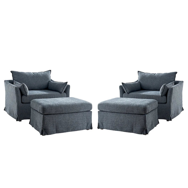 Fauteuil Sophie moderne surdimensionné déhoussable avec pouf et roulettes arrière verrouillables (ensemble de 2)
