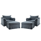Fauteuil Sophie moderne surdimensionné déhoussable avec pouf et roulettes arrière verrouillables (ensemble de 2)