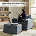 Fauteuil Sophie moderne surdimensionné déhoussable avec pouf et roulettes arrière verrouillables (ensemble de 2)