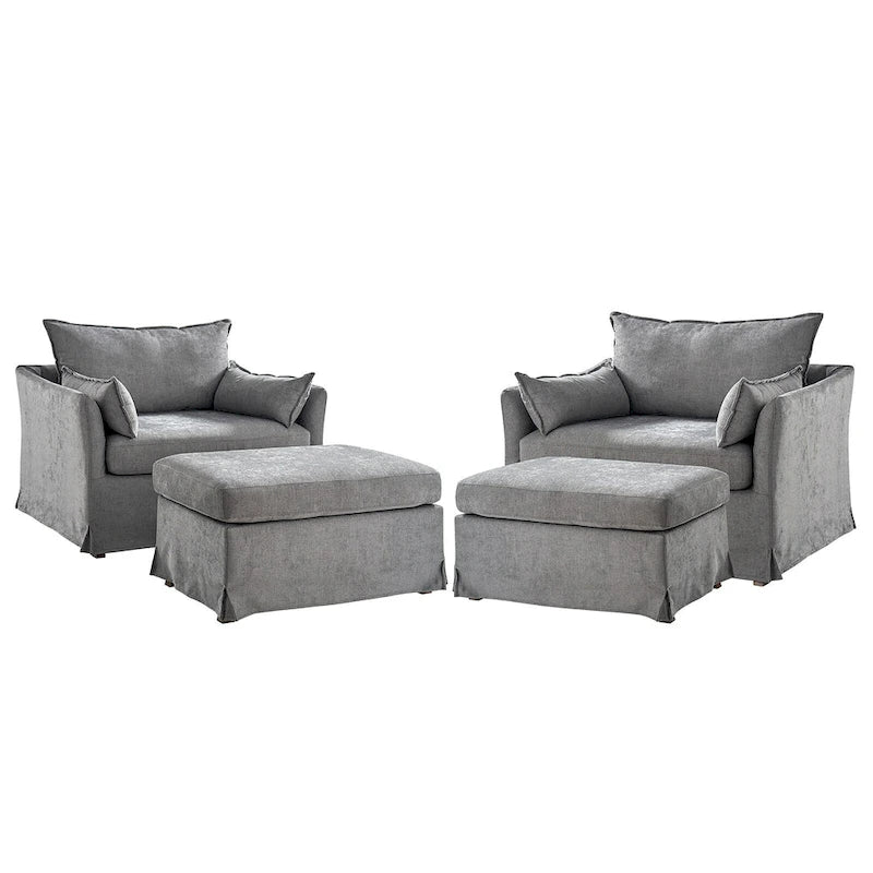 Fauteuil Sophie moderne surdimensionné déhoussable avec pouf et roulettes arrière verrouillables (ensemble de 2)
