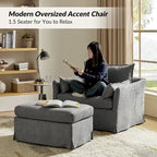 Fauteuil Sophie moderne surdimensionné déhoussable avec pouf et roulettes arrière verrouillables (ensemble de 2)