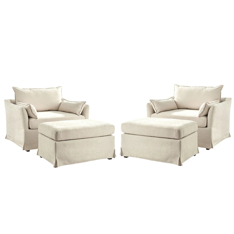 Fauteuil Sophie moderne surdimensionné déhoussable avec pouf et roulettes arrière verrouillables (ensemble de 2)
