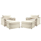 Fauteuil Sophie moderne surdimensionné déhoussable avec pouf et roulettes arrière verrouillables (ensemble de 2)
