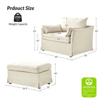 Fauteuil Sophie moderne surdimensionné déhoussable avec pouf et roulettes arrière verrouillables (ensemble de 2)