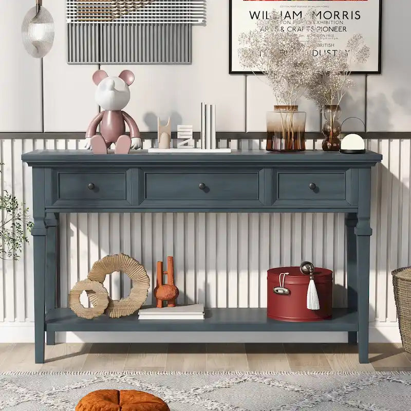Table console classique avec 3 tiroirs supérieurs et étagère inférieure ouverte