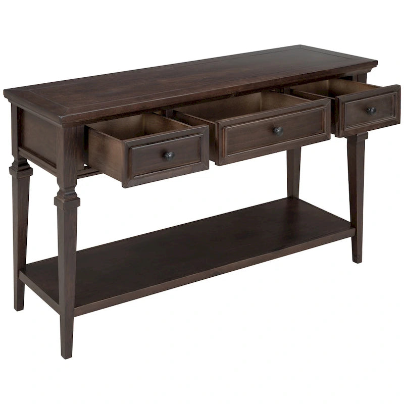 Table console classique avec 3 tiroirs supérieurs et étagère inférieure ouverte
