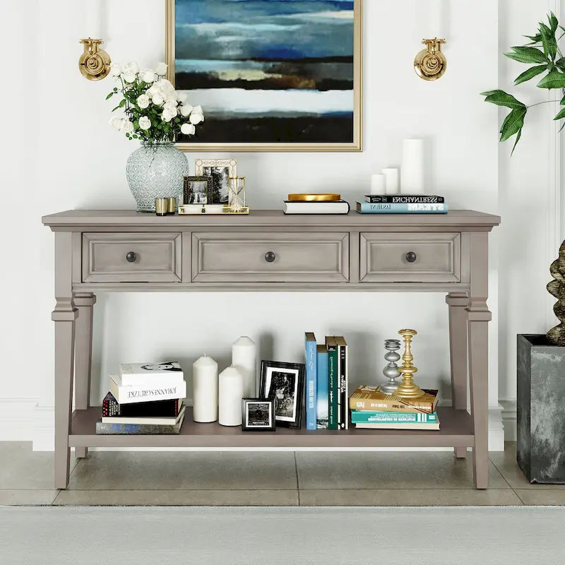 Table console classique avec 3 tiroirs supérieurs et étagère inférieure ouverte