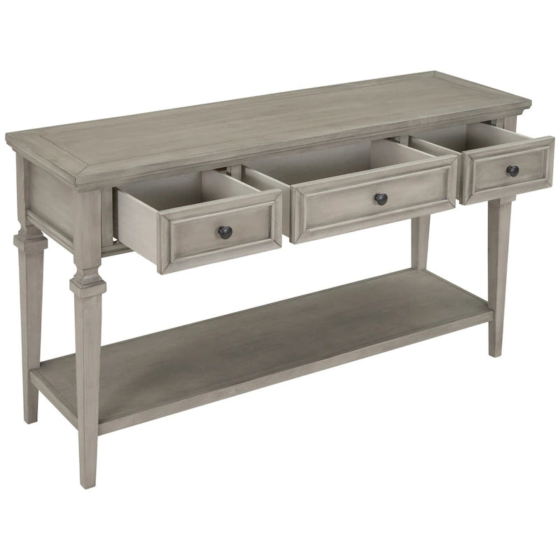 Table console classique avec 3 tiroirs supérieurs et étagère inférieure ouverte