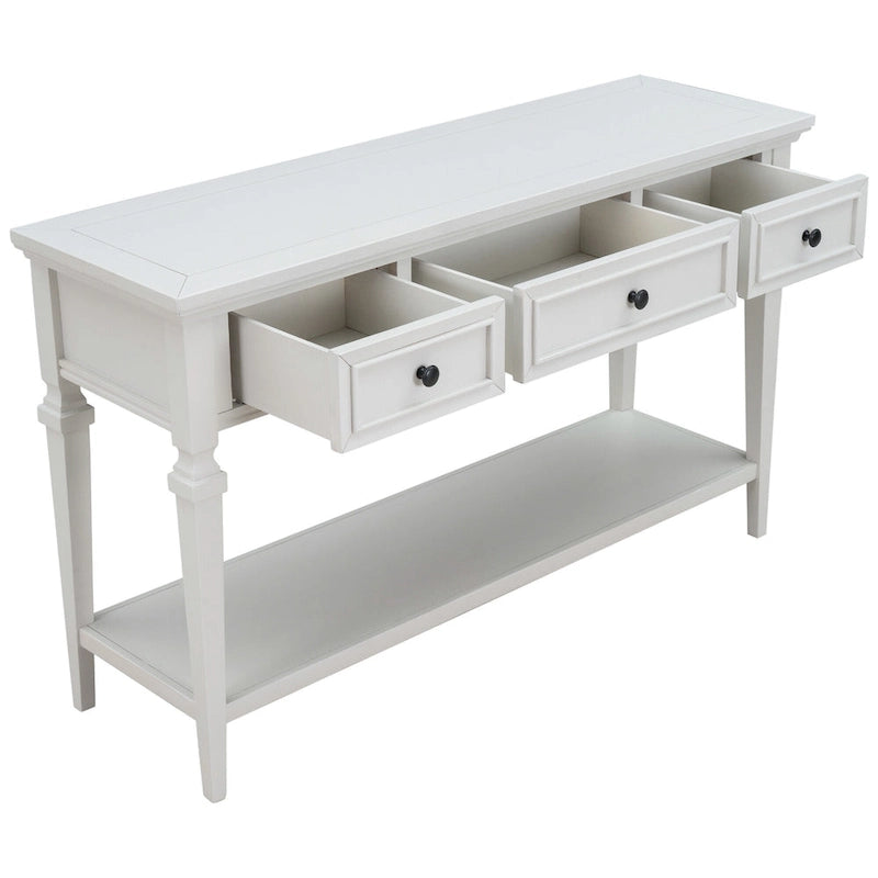 Table console classique avec 3 tiroirs supérieurs et étagère inférieure ouverte