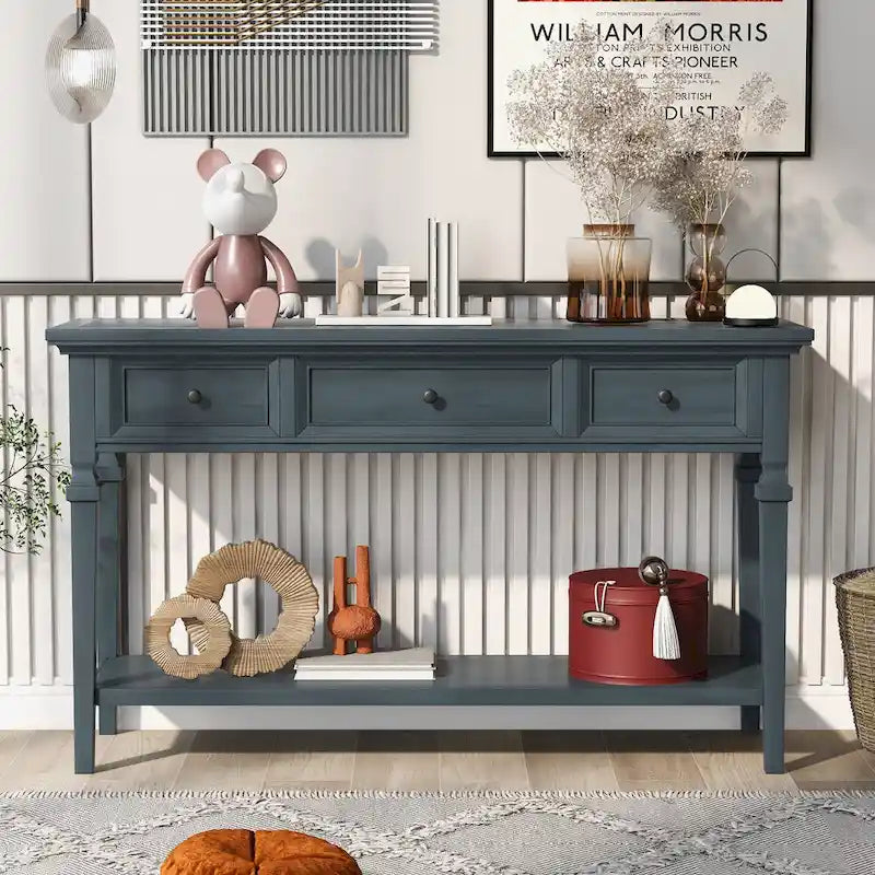 Table console classique avec 3 tiroirs supérieurs et étagère inférieure ouverte