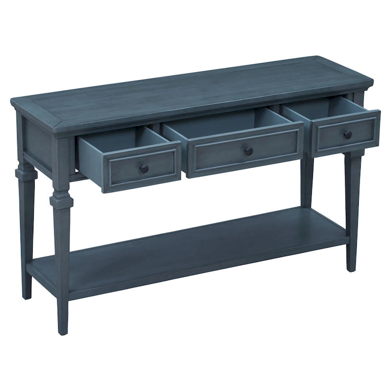 Table console classique avec 3 tiroirs supérieurs et étagère inférieure ouverte