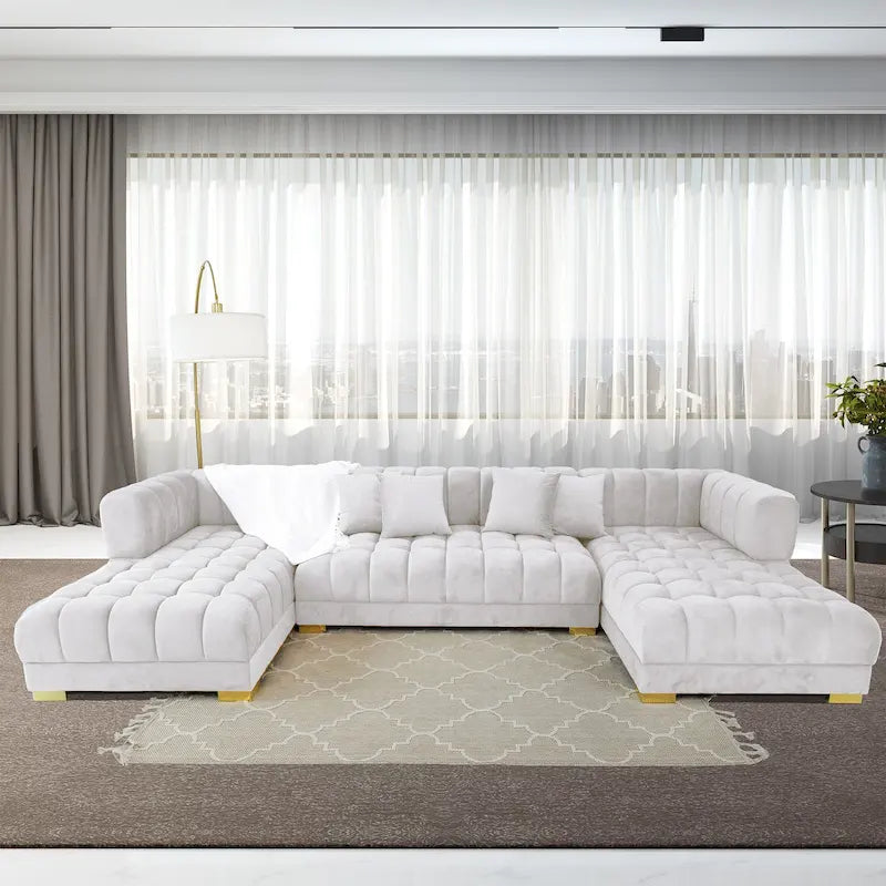 Élégant canapé d'angle en velours 3 pièces en forme de U