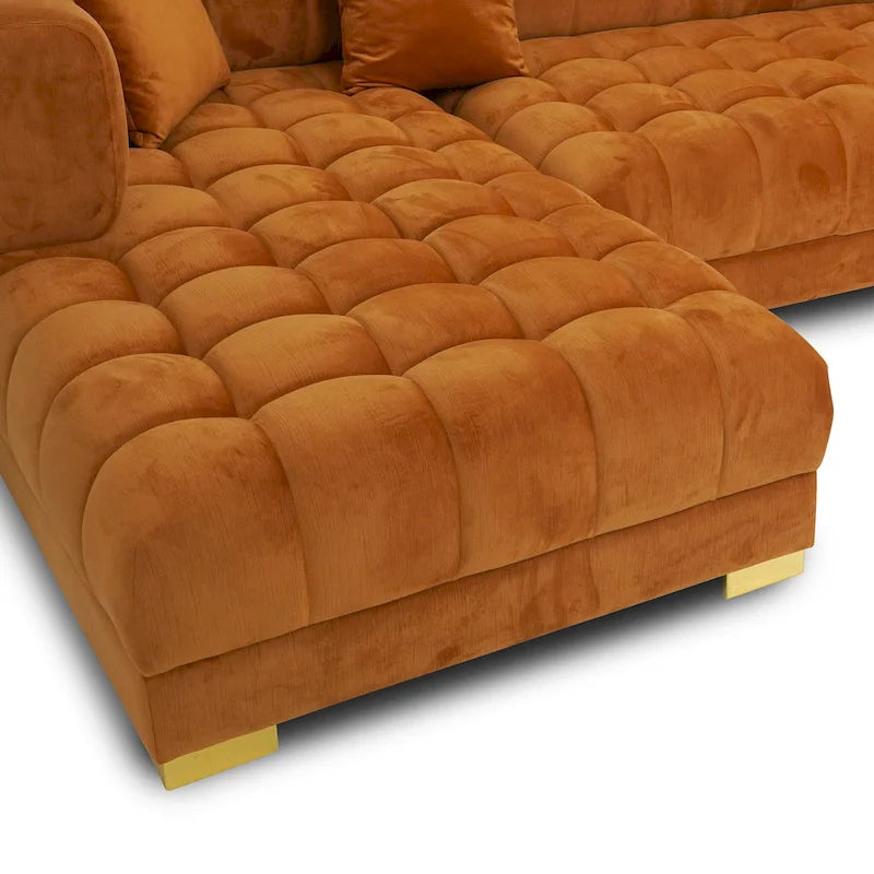 Élégant canapé d'angle en velours 3 pièces en forme de U