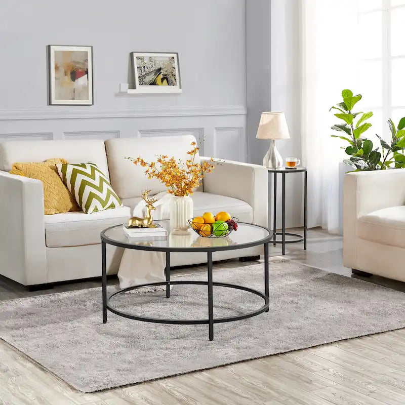 Table basse ronde en verre pour salon