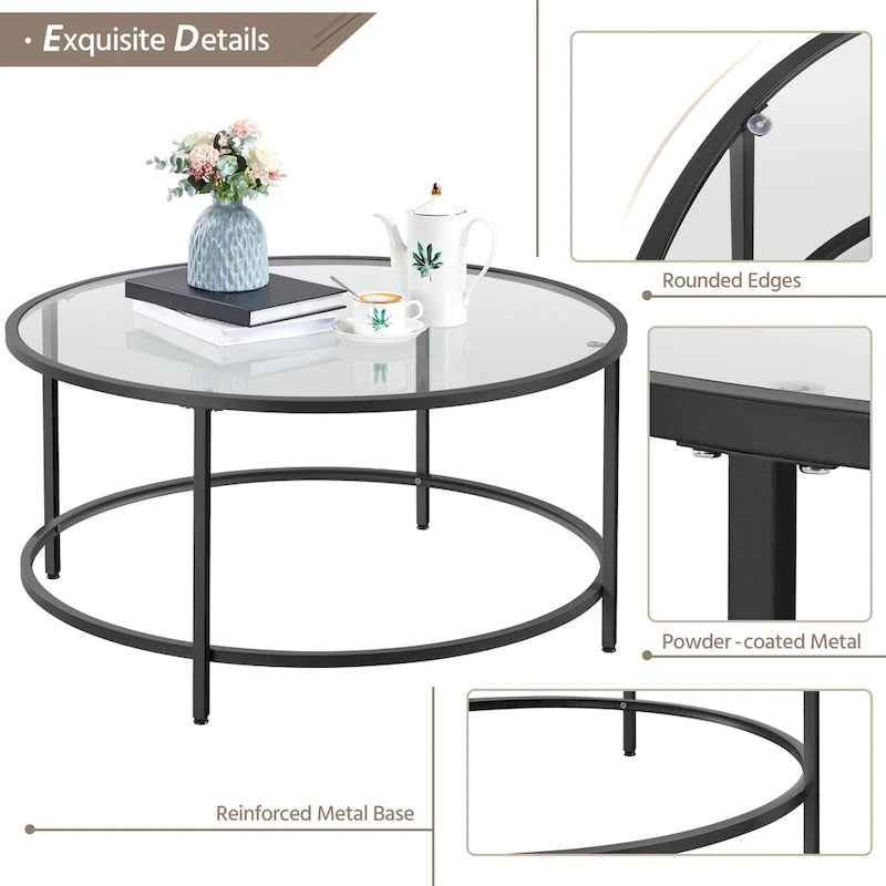 Table basse ronde en verre pour salon