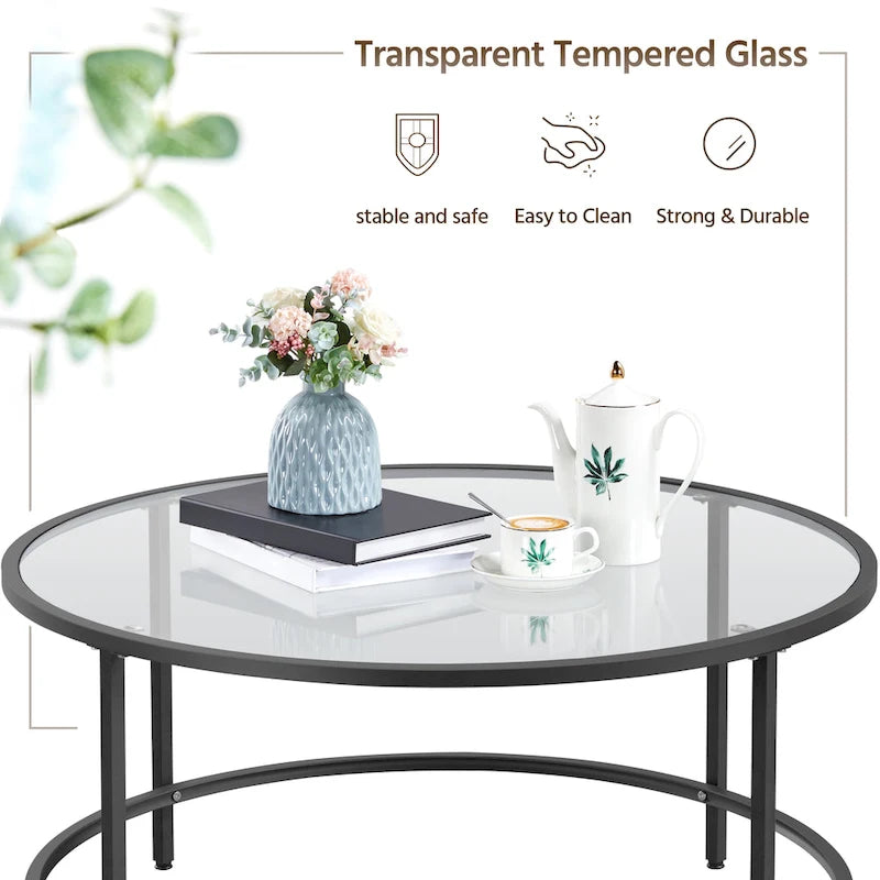 Table basse ronde en verre pour salon