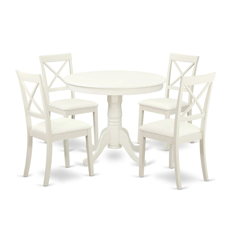 Ensemble de table de cuisine 5 pièces - une table à manger et 4 chaises de salle à manger en similicuir, 91x91 cm, Blanc lin