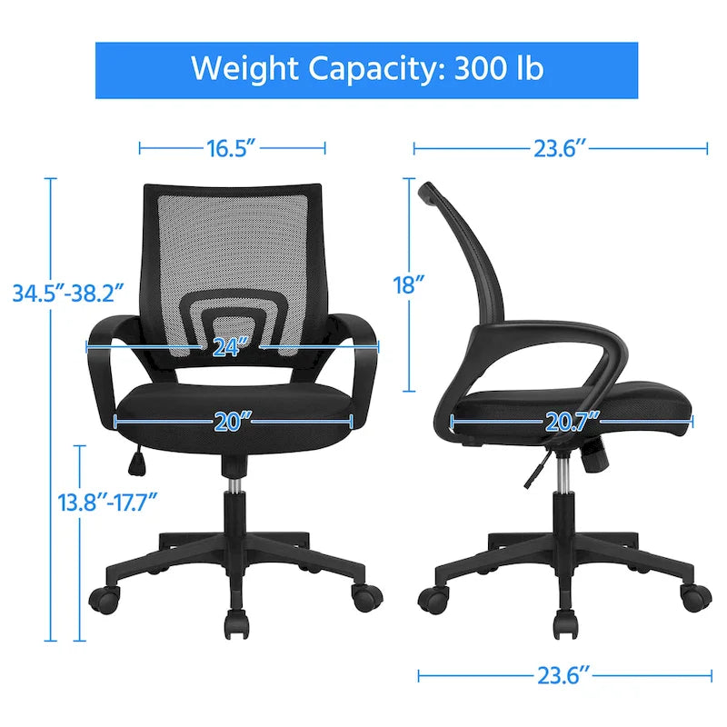 Chaise de bureau ergonomique réglable, dossier mi-hauteur en maille pivotante