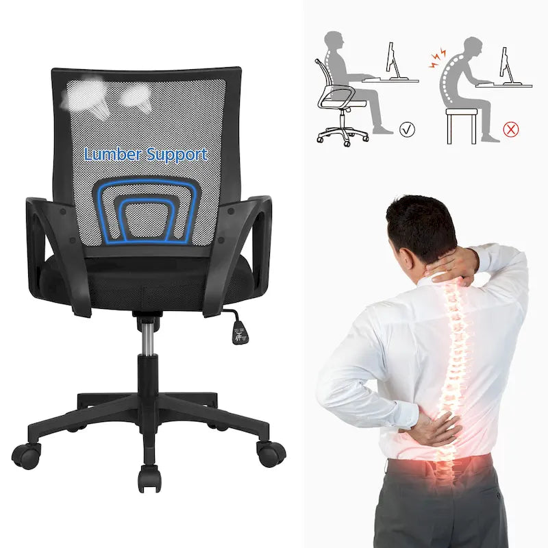 Chaise de bureau ergonomique réglable, dossier mi-hauteur en maille pivotante
