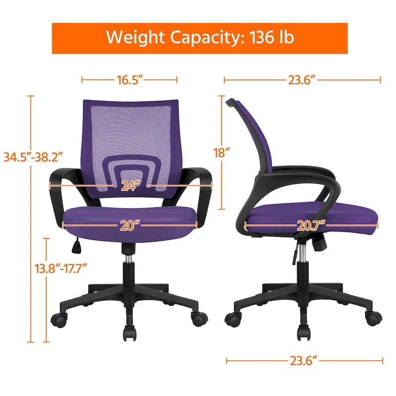 Chaise de bureau ergonomique réglable, dossier mi-hauteur en maille pivotante