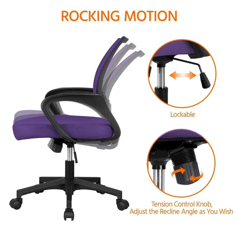 Chaise de bureau ergonomique réglable, dossier mi-hauteur en maille pivotante