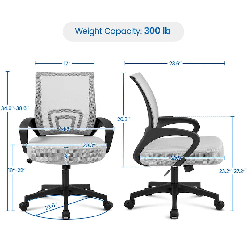 Chaise de bureau ergonomique réglable, dossier mi-hauteur en maille pivotante