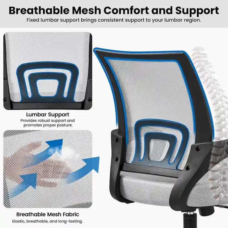 Chaise de bureau ergonomique réglable, dossier mi-hauteur en maille pivotante